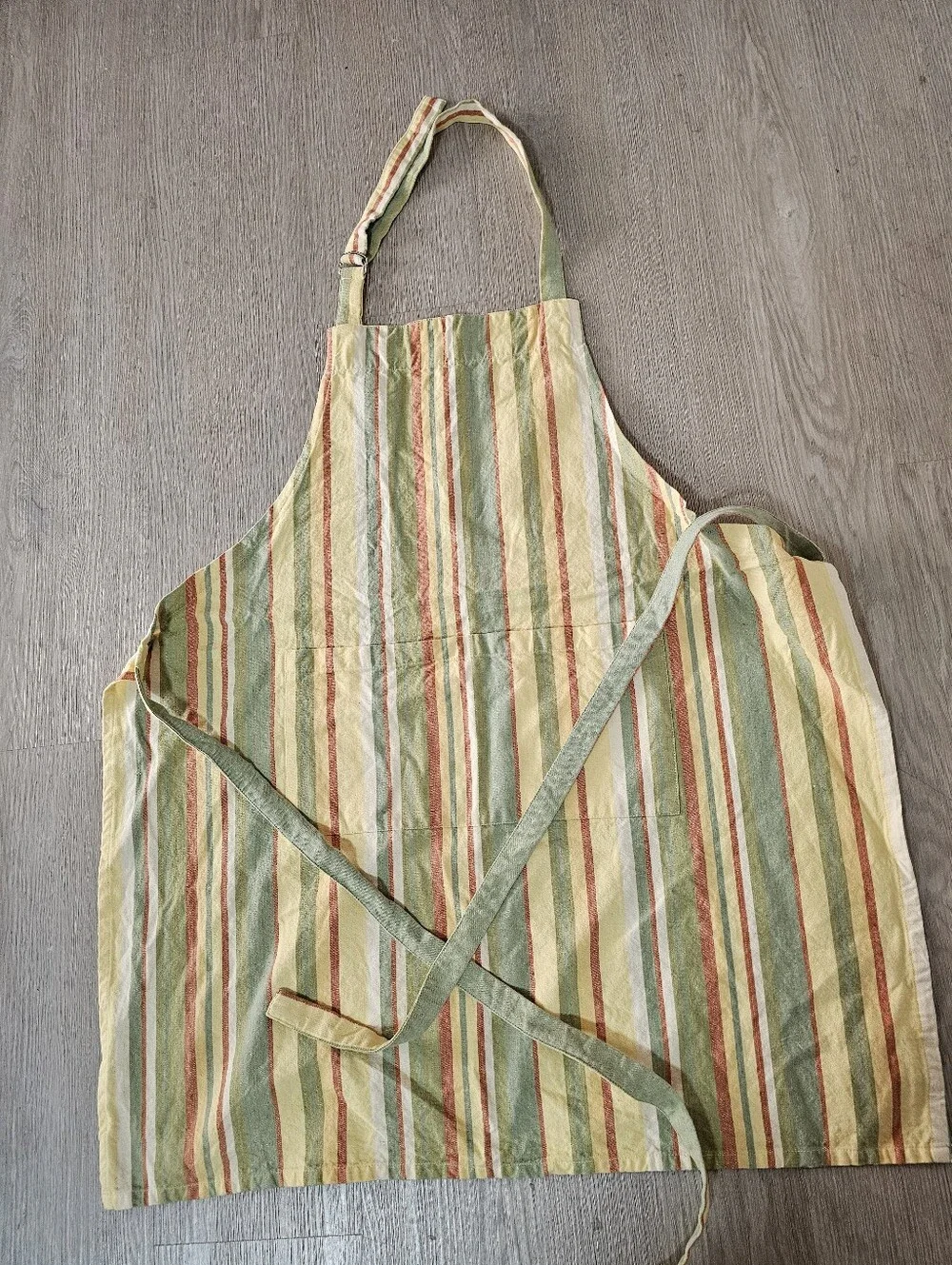 Crate & Barrel Unisex Multi Color Striped Cotton Kitchen Bib Apron with Pockets
